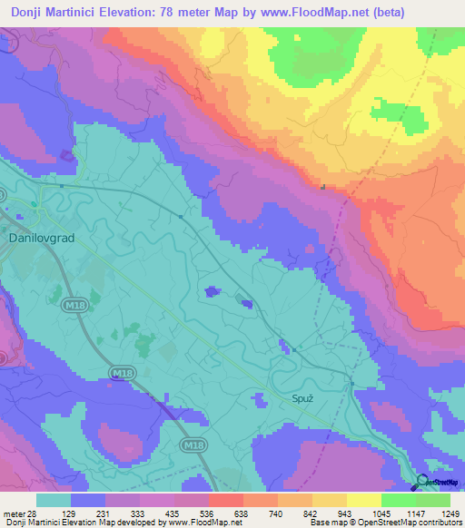 Donji Martinici,Montenegro Elevation Map