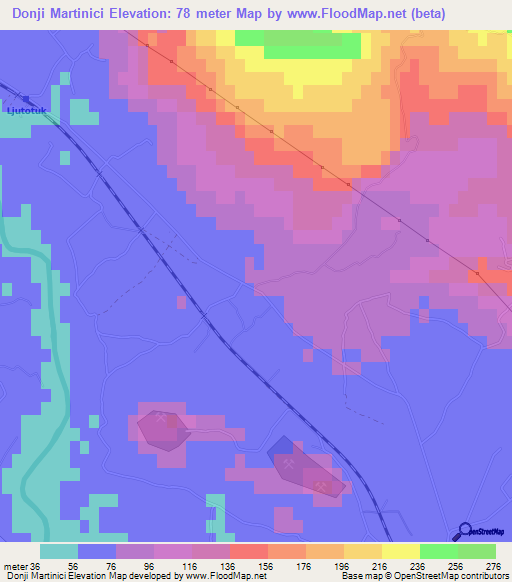 Donji Martinici,Montenegro Elevation Map