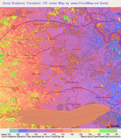 Donji Kraljevec,Croatia Elevation Map