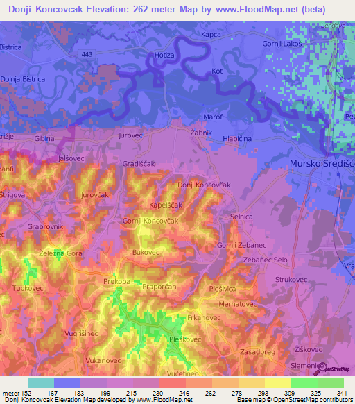 Donji Koncovcak,Croatia Elevation Map