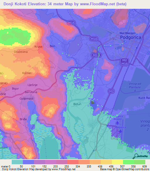 Donji Kokoti,Montenegro Elevation Map