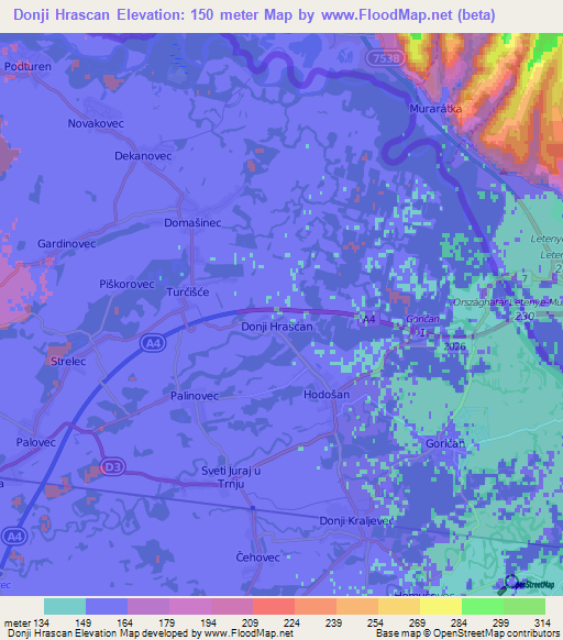 Donji Hrascan,Croatia Elevation Map