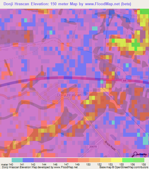 Donji Hrascan,Croatia Elevation Map