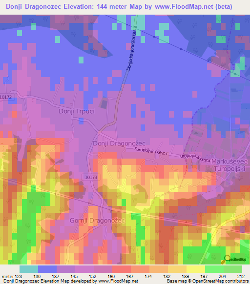 Donji Dragonozec,Croatia Elevation Map