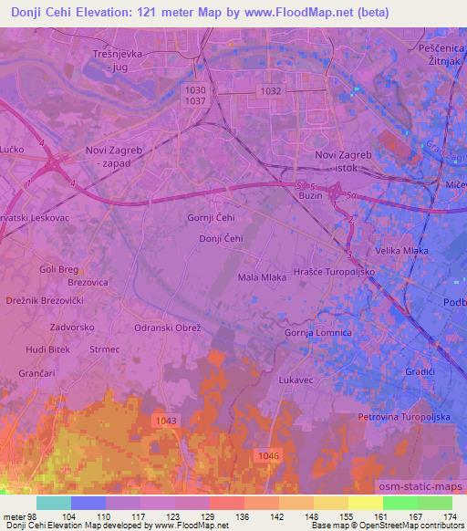 Donji Cehi,Croatia Elevation Map