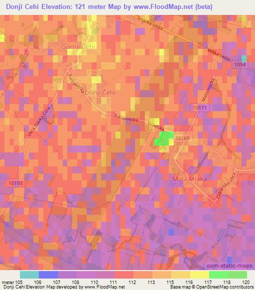 Donji Cehi,Croatia Elevation Map