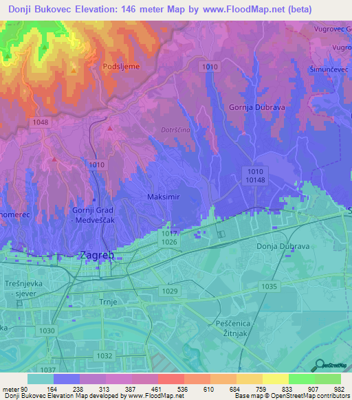 Donji Bukovec,Croatia Elevation Map