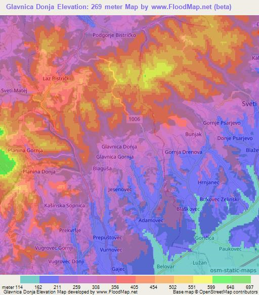 Glavnica Donja,Croatia Elevation Map