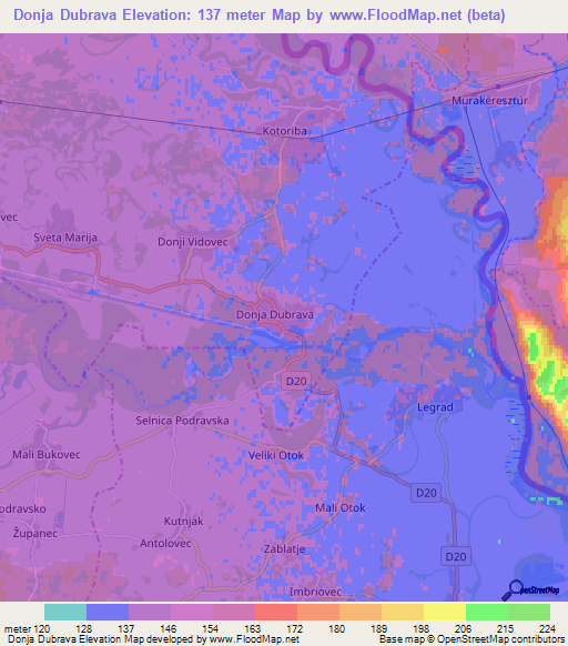 Donja Dubrava,Croatia Elevation Map