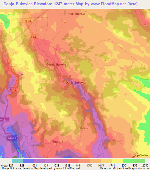 Donja Bukovica,Montenegro Elevation Map