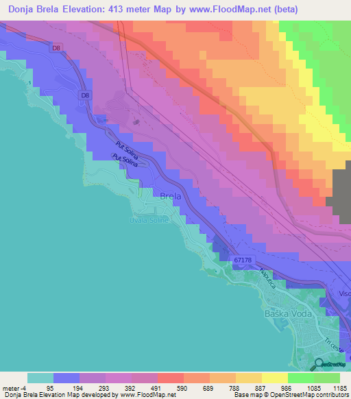 Donja Brela,Croatia Elevation Map