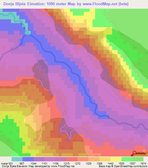 Donja Bijela,Montenegro Elevation Map