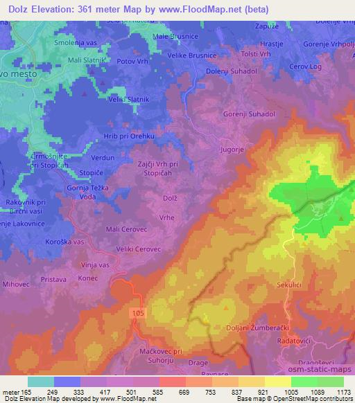 Dolz,Slovenia Elevation Map