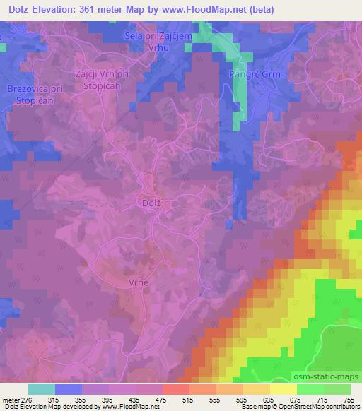 Dolz,Slovenia Elevation Map