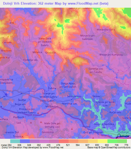 Dolnji Vrh,Slovenia Elevation Map