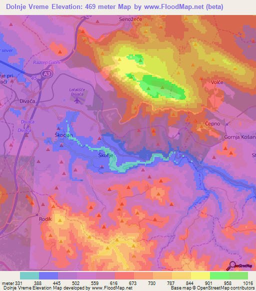 Dolnje Vreme,Slovenia Elevation Map