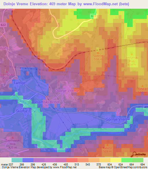 Dolnje Vreme,Slovenia Elevation Map