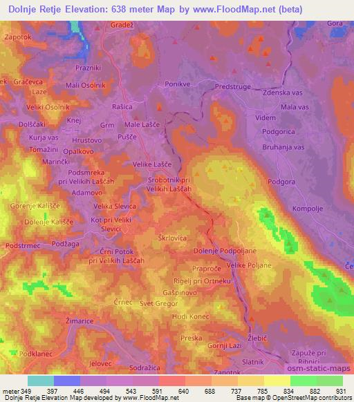 Dolnje Retje,Slovenia Elevation Map