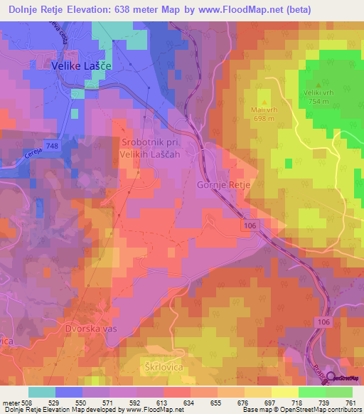 Dolnje Retje,Slovenia Elevation Map