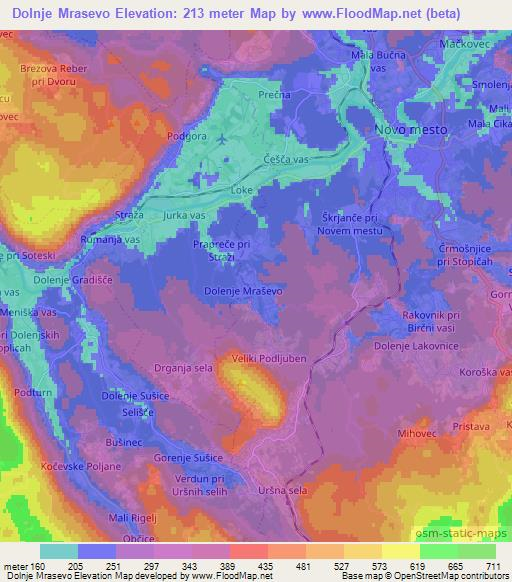 Dolnje Mrasevo,Slovenia Elevation Map