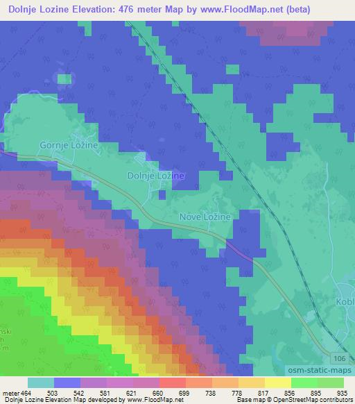 Dolnje Lozine,Slovenia Elevation Map