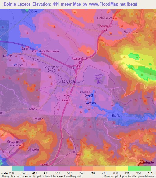 Dolnje Lezece,Slovenia Elevation Map