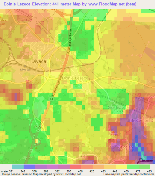 Dolnje Lezece,Slovenia Elevation Map