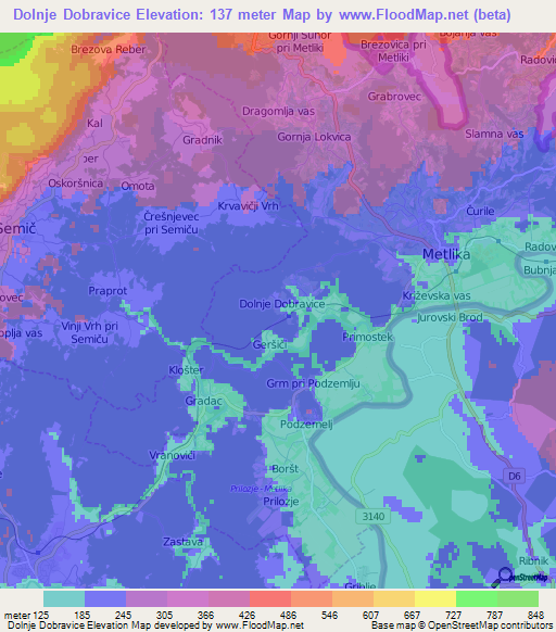 Dolnje Dobravice,Slovenia Elevation Map