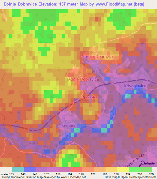 Dolnje Dobravice,Slovenia Elevation Map