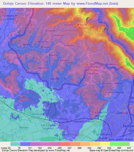 Dolnje Cerovo,Slovenia Elevation Map