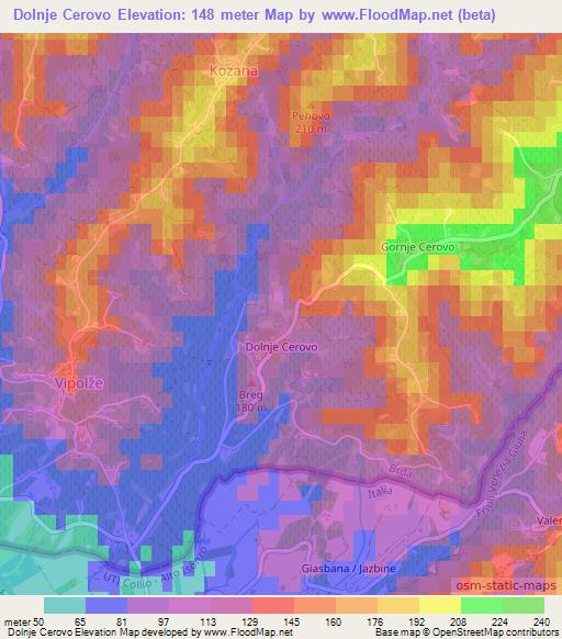 Dolnje Cerovo,Slovenia Elevation Map