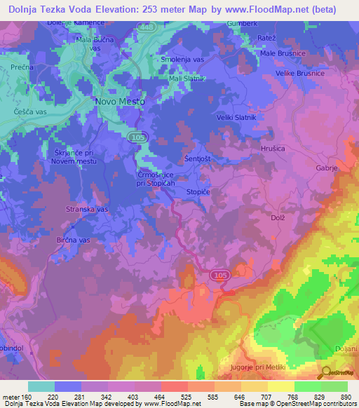 Dolnja Tezka Voda,Slovenia Elevation Map