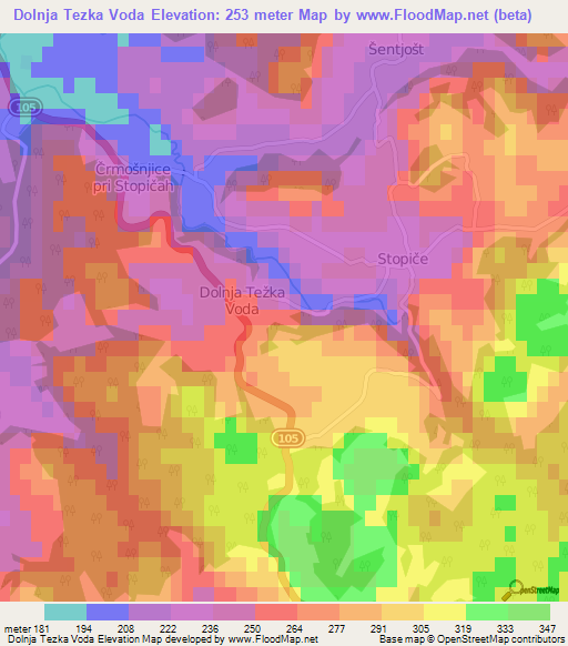 Dolnja Tezka Voda,Slovenia Elevation Map