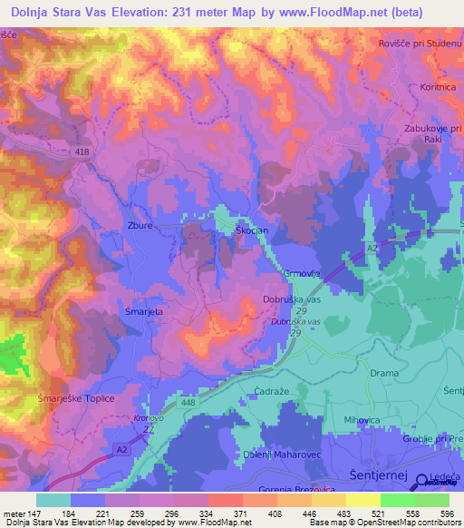 Dolnja Stara Vas,Slovenia Elevation Map