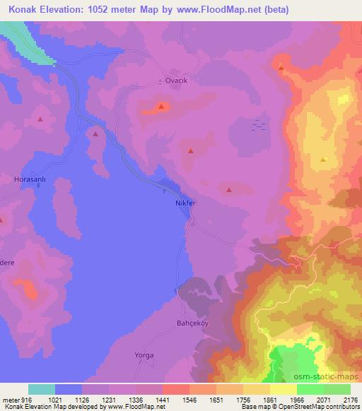 Konak,Turkey Elevation Map