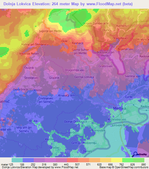 Dolnja Lokvica,Slovenia Elevation Map