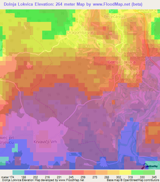 Dolnja Lokvica,Slovenia Elevation Map