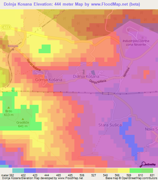 Dolnja Kosana,Slovenia Elevation Map