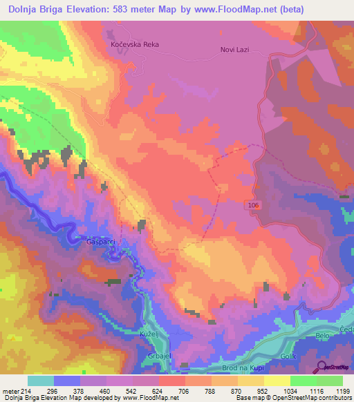 Dolnja Briga,Slovenia Elevation Map