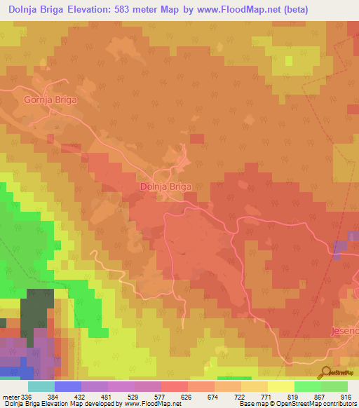 Dolnja Briga,Slovenia Elevation Map