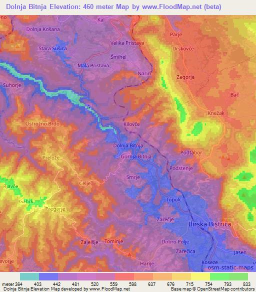 Dolnja Bitnja,Slovenia Elevation Map