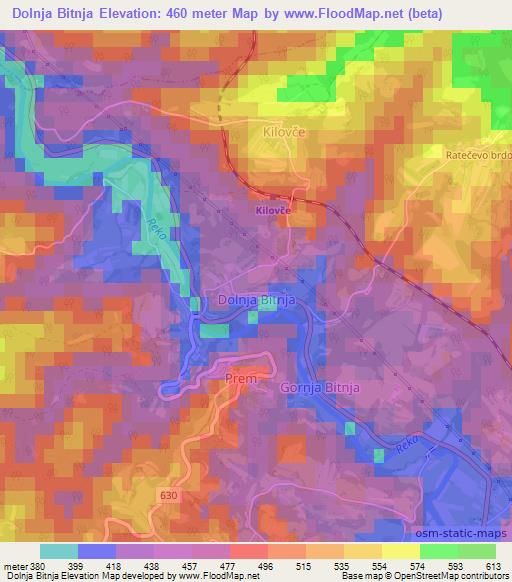 Dolnja Bitnja,Slovenia Elevation Map