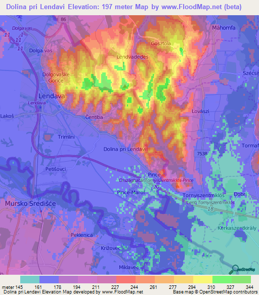 Dolina pri Lendavi,Slovenia Elevation Map