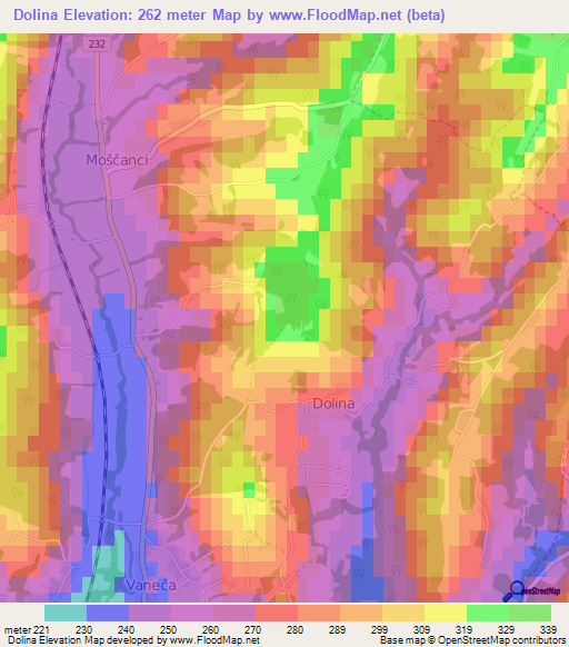 Dolina,Slovenia Elevation Map