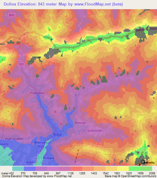 Dolina,Slovenia Elevation Map