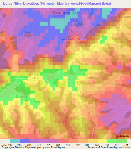 Dolge Njive,Slovenia Elevation Map