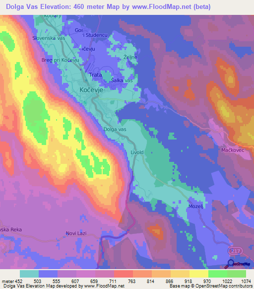 Dolga Vas,Slovenia Elevation Map