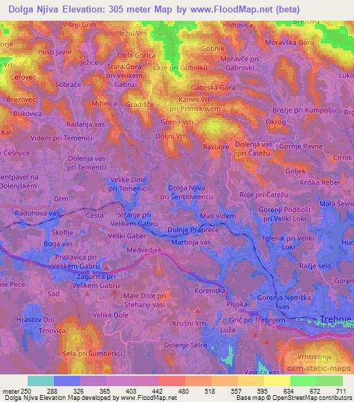 Dolga Njiva,Slovenia Elevation Map