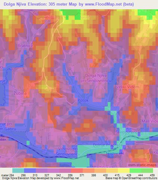 Dolga Njiva,Slovenia Elevation Map