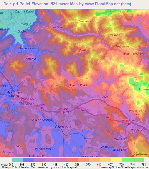 Dole pri Polici,Slovenia Elevation Map